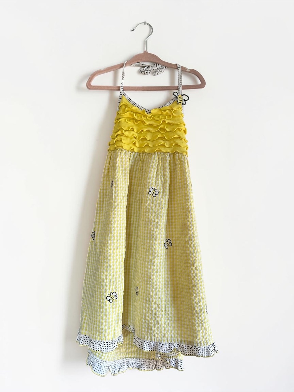 Jenny & Me Girls Size 5 Yellow Gingham Bee Embroidered Ruffle Dress